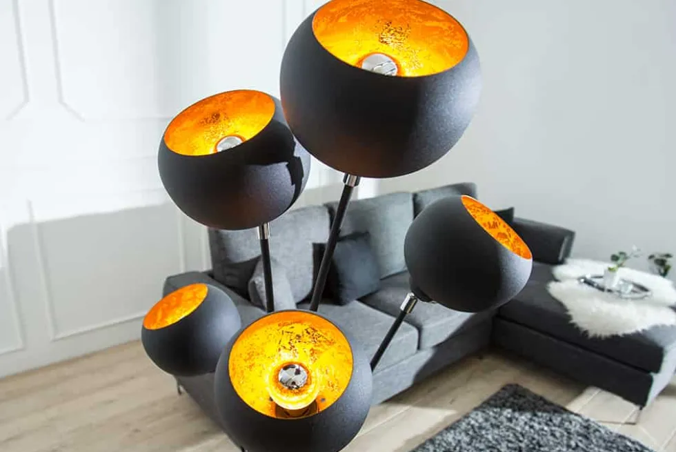 Elegante Design Stehlampe MAGMA 170cm schwarz gold Stehleuchte