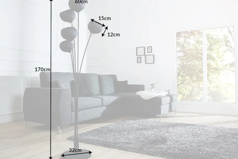 Elegante Design Stehlampe MAGMA 170cm schwarz gold Stehleuchte
