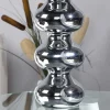 Elegante Design Tischlampe MIA 60cm silber Tischleuchte Stoffschirm