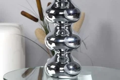 Elegante Design Tischlampe MIA 60cm silber Tischleuchte Stoffschirm