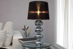 Elegante Design Tischlampe MIA 60cm silber Tischleuchte Stoffschirm