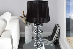 Elegante Design Tischlampe MIA 60cm silber Tischleuchte Stoffschirm