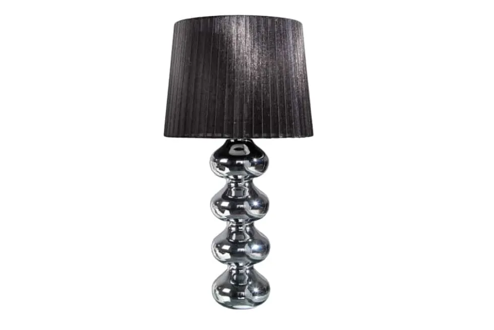 Elegante Design Tischlampe MIA 60cm silber Tischleuchte Stoffschirm