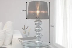 Elegante Design Tischlampe MIA 60cm silber Tischleuchte Stoffschirm
