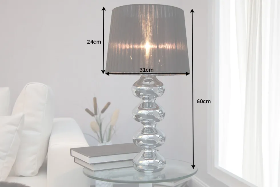 Elegante Design Tischlampe MIA 60cm silber Tischleuchte Stoffschirm