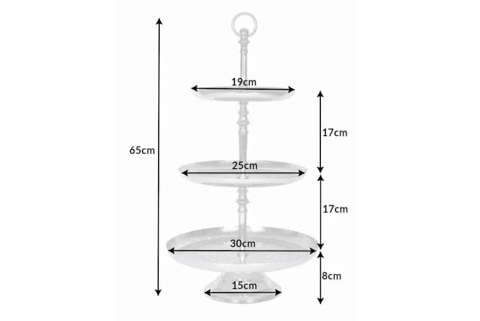 Elegante Etagere ORIENT 65cm silber im Wild Hammerschlag Design mit drei Etagen