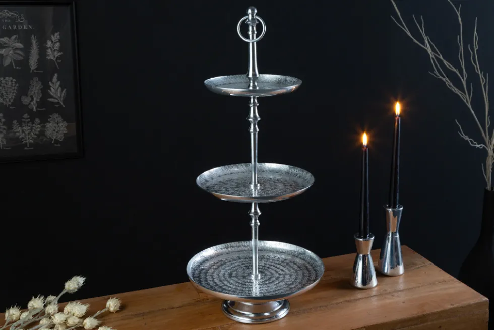 Elegante Etagere ORIENT 65cm silber im Wild Hammerschlag Design mit drei Etagen