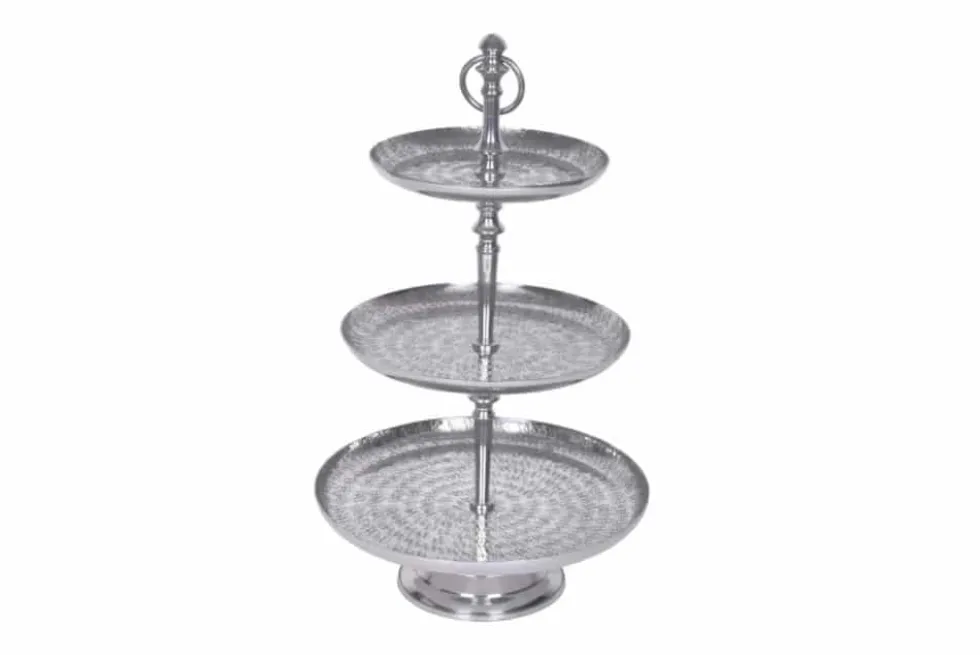Elegante Etagere ORIENT 65cm silber im Wild Hammerschlag Design mit drei Etagen