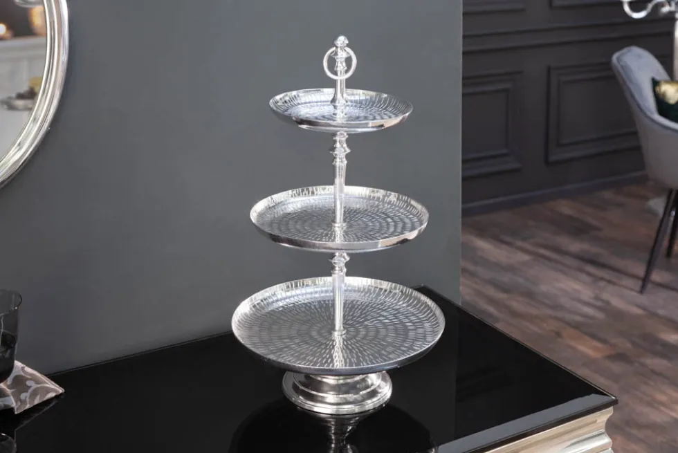Elegante Etagere ORIENT 50cm silber im Rice Hammerschlag Design mit drei Etagen