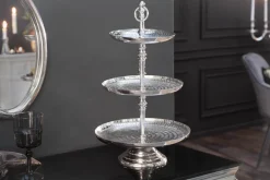Elegante Etagere ORIENT 50cm silber im Rice Hammerschlag Design mit drei Etagen