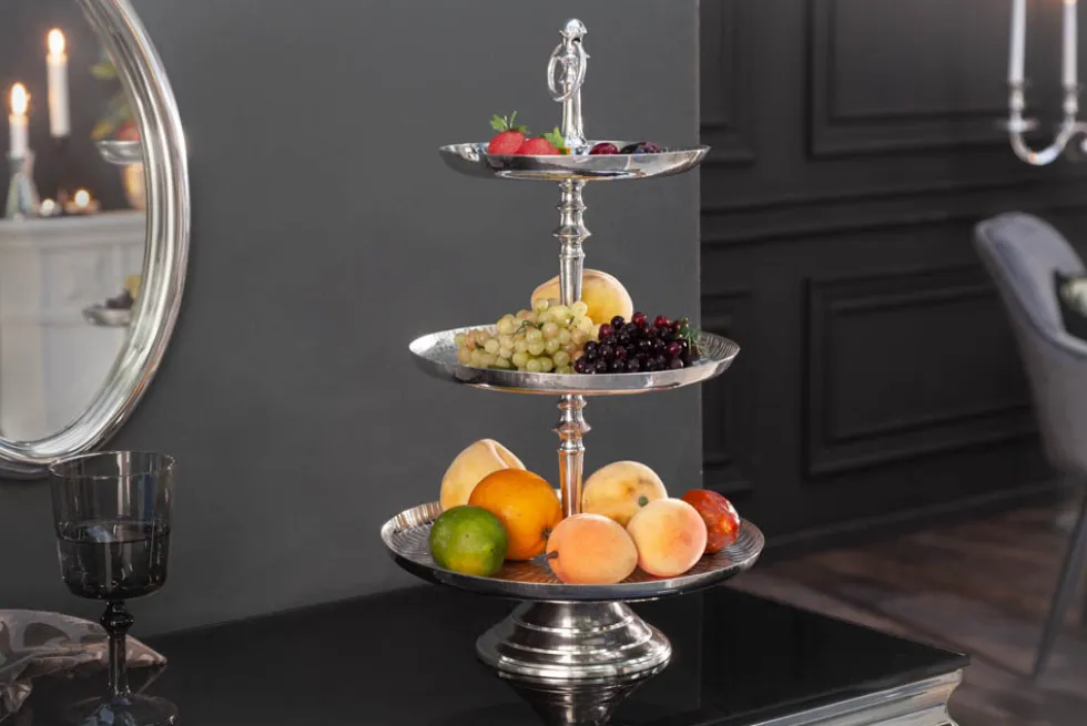 Elegante Etagere ORIENT 50cm silber im Rice Hammerschlag Design mit drei Etagen
