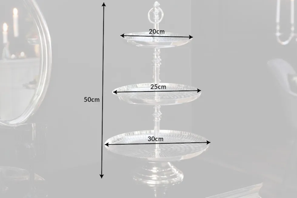 Elegante Etagere ORIENT 50cm silber im Rice Hammerschlag Design mit drei Etagen