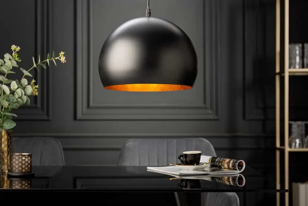 Elegante Hängelampe BLACK GOLDEN BALL 30cm schwarz mit Blattgoldoptik