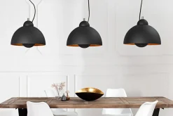Elegante Hängelampe STUDIO 3 110cm schwarz Blattgold-Optik drei Schirme