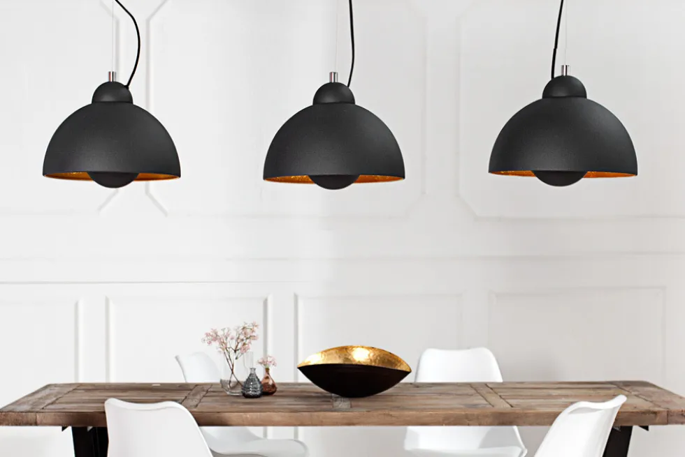Elegante Hängelampe STUDIO 3 110cm schwarz Blattgold-Optik drei Schirme