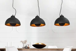 Elegante Hängelampe STUDIO 3 110cm schwarz Blattgold-Optik drei Schirme