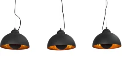 Elegante Hängelampe STUDIO 3 110cm schwarz Blattgold-Optik drei Schirme