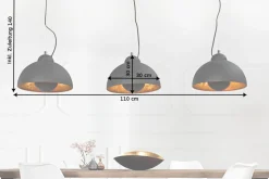 Elegante Hängelampe STUDIO 3 110cm schwarz Blattgold-Optik drei Schirme