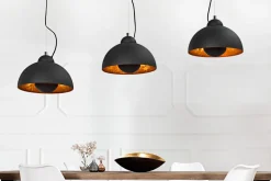 Elegante Hängelampe STUDIO 3 110cm schwarz Blattgold-Optik drei Schirme
