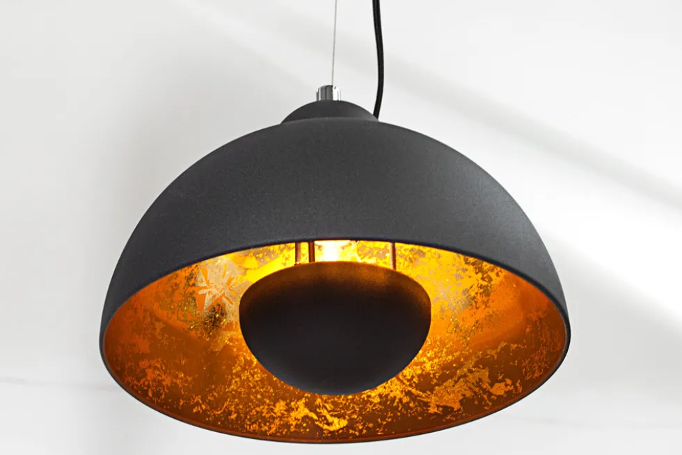 Elegante Hängelampe STUDIO 3 110cm schwarz Blattgold-Optik drei Schirme