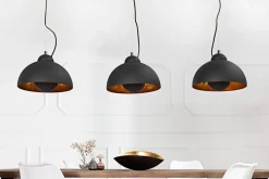 Elegante Hängelampe STUDIO 3 110cm schwarz Blattgold-Optik drei Schirme