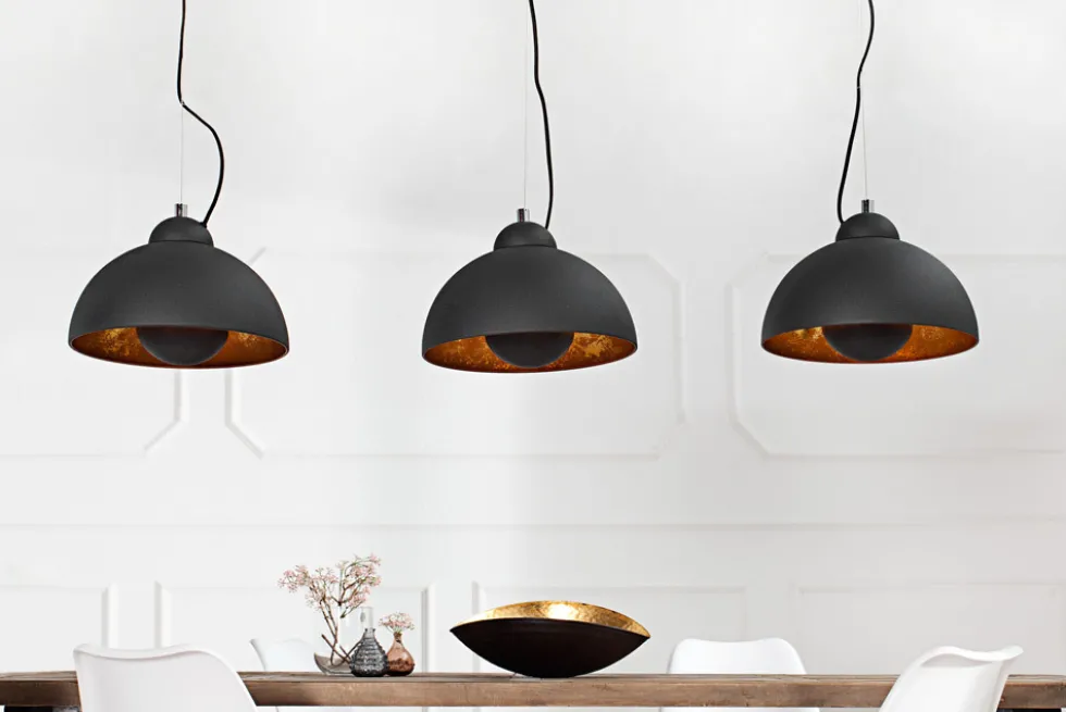 Elegante Hängelampe STUDIO 3 110cm schwarz Blattgold-Optik drei Schirme