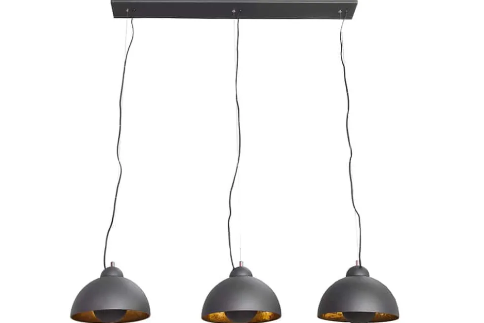 Elegante Hängelampe STUDIO 3 110cm schwarz Blattgold-Optik drei Schirme