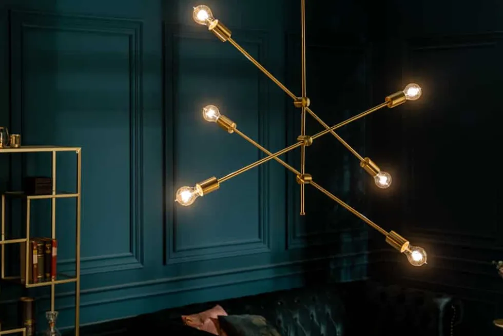 Elegante Hängelampe VARIATION 128cm gold mit sechs schwenkbaren Leuchten