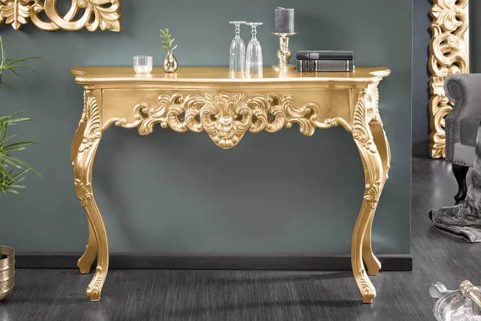 Elegante Konsole VENICE 110cm gold Barock Design Anrichte handgearbeitet