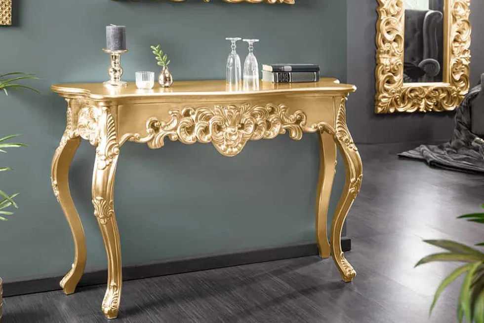 Elegante Konsole VENICE 110cm gold Barock Design Anrichte handgearbeitet