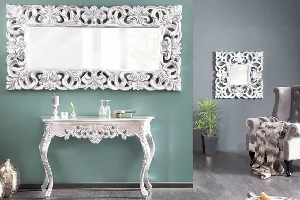 Elegante Konsole VENICE 110cm silber Barock Design Anrichte handgearbeitet