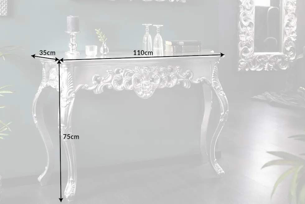 Elegante Konsole VENICE 110cm silber Barock Design Anrichte handgearbeitet
