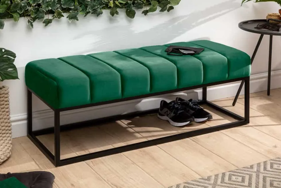 Elegante Sitzbank PETIT BEAUTÉ 110cm smaragdgrün Samt schwarzes Gestell