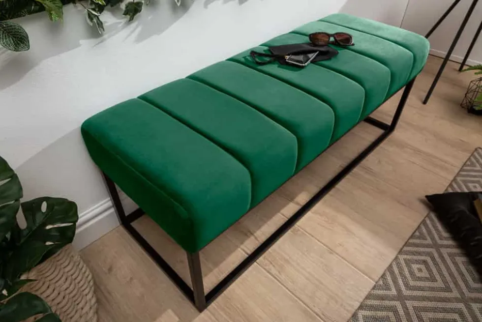 Elegante Sitzbank PETIT BEAUTÉ 110cm smaragdgrün Samt schwarzes Gestell