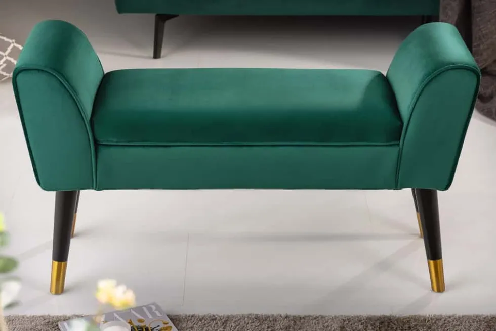 Elegante Sitzbank SCARLETT 90cm smaragdgrün Samt mit Armlehnen