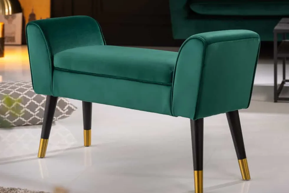 Elegante Sitzbank SCARLETT 90cm smaragdgrün Samt mit Armlehnen