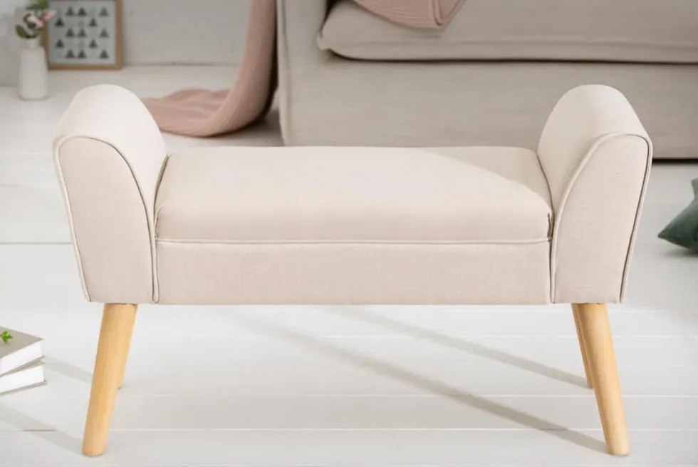 Elegante Sitzbank SCARLETT 90cm beige mit Armlehnen