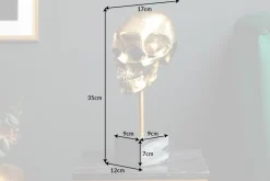 Elegante Skulptur SKULL 35cm gold Totenkopf mit Marmorfuß