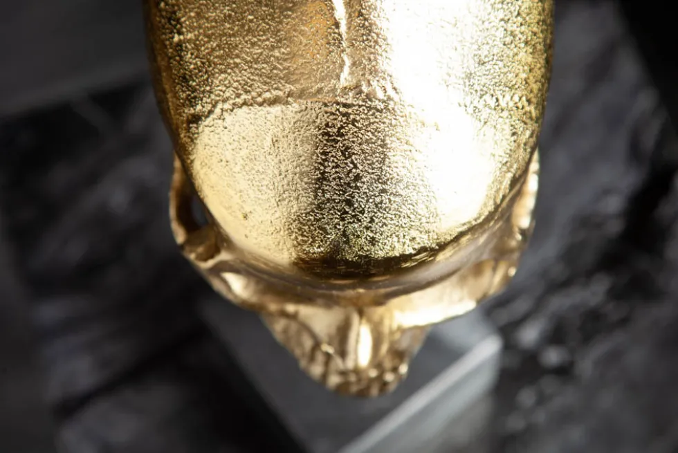 Elegante Skulptur SKULL 35cm gold Totenkopf mit Marmorfuß