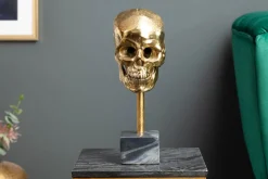 Elegante Skulptur SKULL 35cm gold Totenkopf mit Marmorfuß