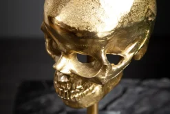 Elegante Skulptur SKULL 35cm gold Totenkopf mit Marmorfuß