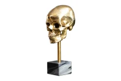 Elegante Skulptur SKULL 35cm gold Totenkopf mit Marmorfuß