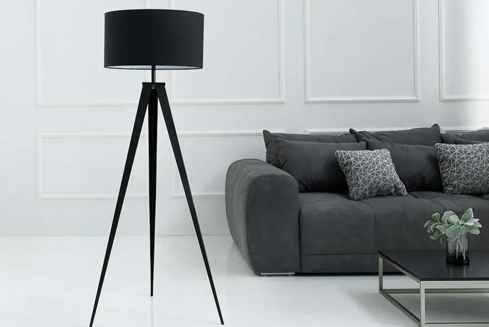 Elegante Stehlampe TRIPOD 145cm schwarz Retro Stehleuchte