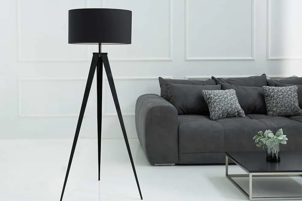 Elegante Stehlampe TRIPOD 145cm schwarz Retro Stehleuchte