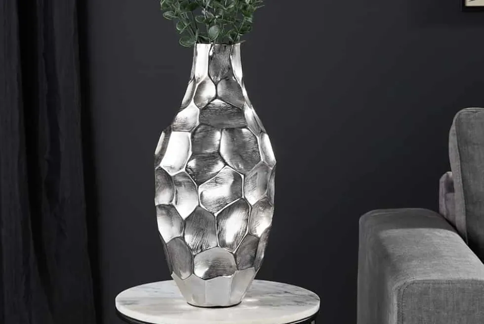 Elegante Vase ORGANIC ORIENT 45cm silber Hammerschlag Design