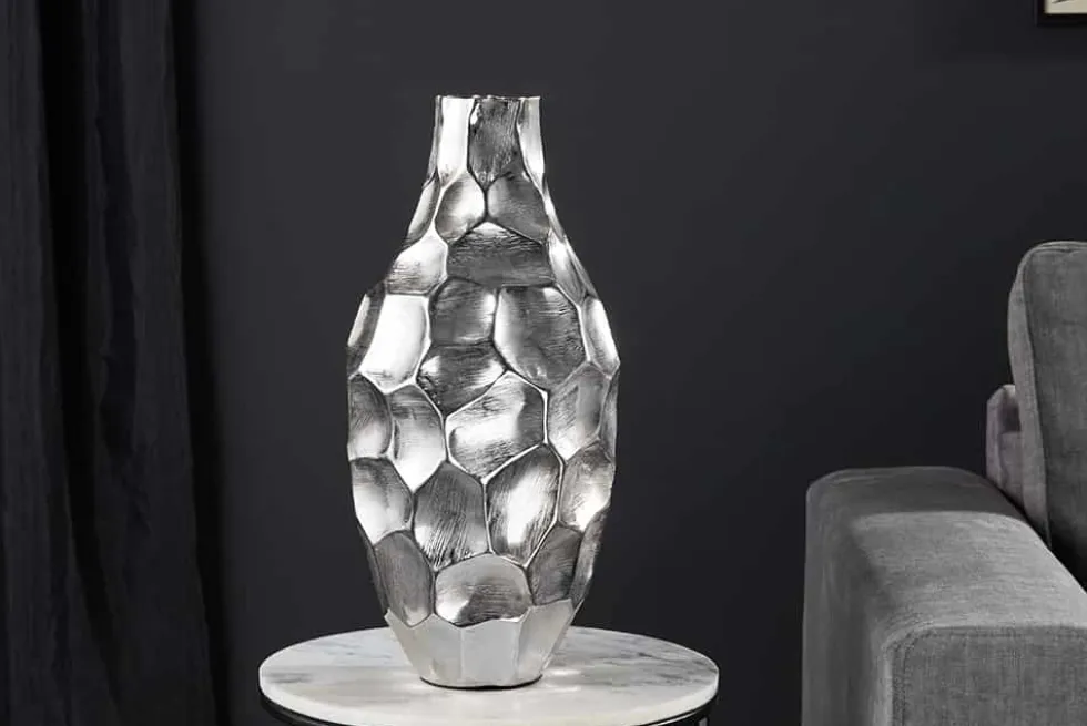 Elegante Vase ORGANIC ORIENT 45cm silber Hammerschlag Design