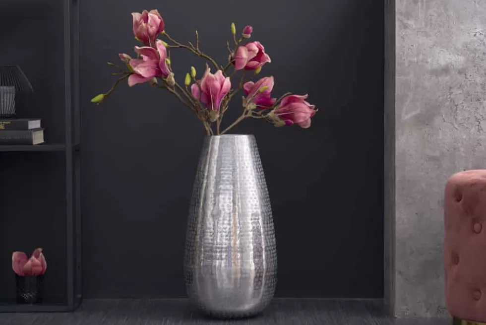 Elegante Vase ORIENT 50cm silber im Grid Hammerschlag Design