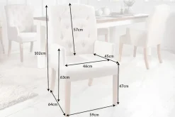 Eleganter Armlehnen Stuhl CASTLE beige mit Chesterfield Steppung im Landhausstil