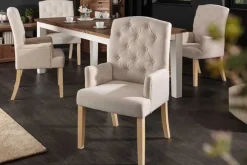 Eleganter Armlehnen Stuhl CASTLE beige mit Chesterfield Steppung im Landhausstil