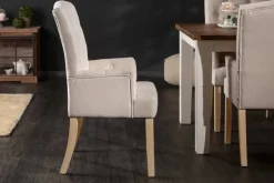 Eleganter Armlehnen Stuhl CASTLE beige mit Chesterfield Steppung im Landhausstil